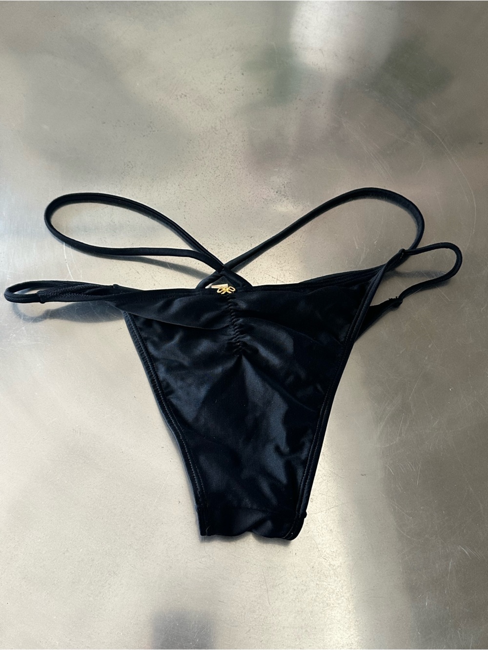 PilyQ Black Strappy Sexy Bikini Bottom Large